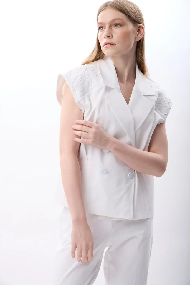 Kapitone Omuzlu Yelek (Beyaz)