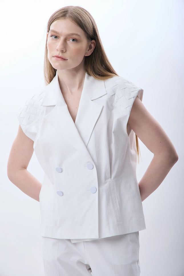 Kapitone Omuzlu Yelek (Beyaz)