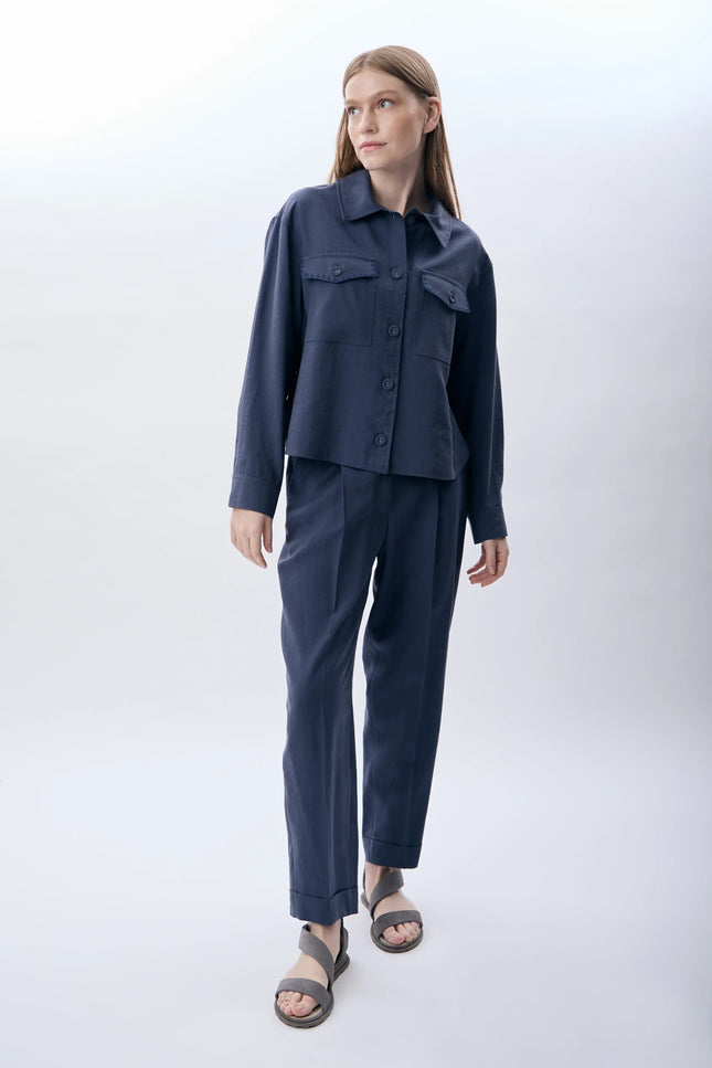 Gömlek Yaka Kısa Ceket (İndigo)