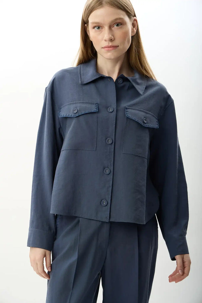 Gömlek Yaka Kısa Ceket (İndigo)