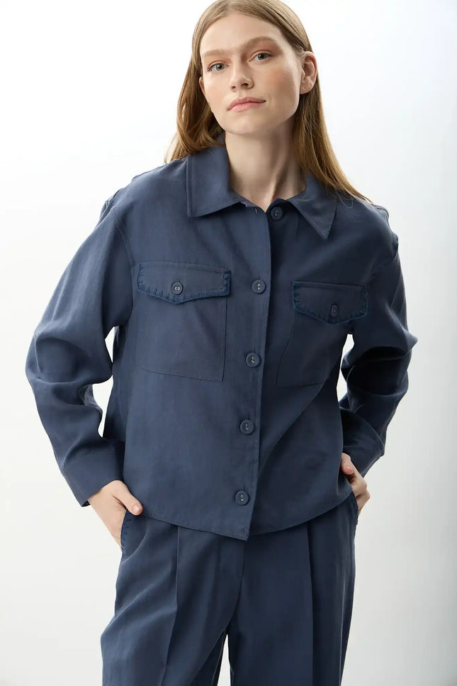 Gömlek Yaka Kısa Ceket (İndigo)
