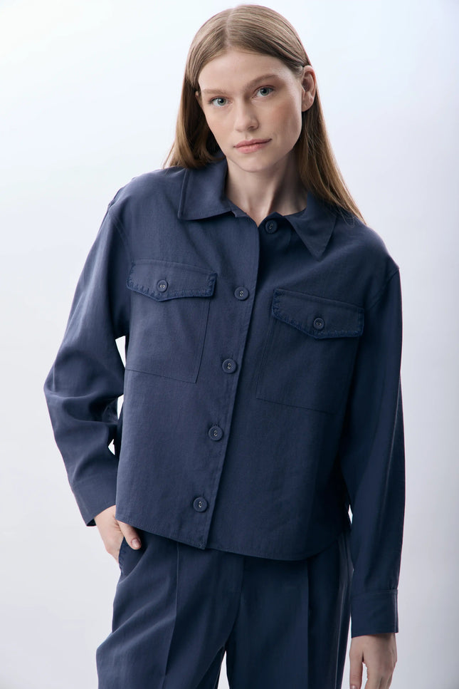 Gömlek Yaka Kısa Ceket (İndigo)