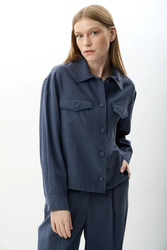 Gömlek Yaka Kısa Ceket (İndigo)
