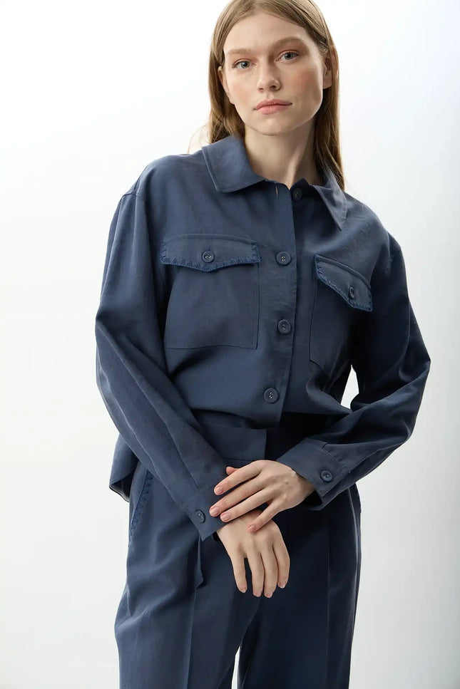 Gömlek Yaka Kısa Ceket (İndigo)
