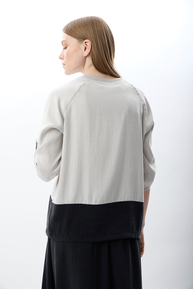Büzgü Ayarlı İki Renkli Sweatshirt (Gri Siyah)