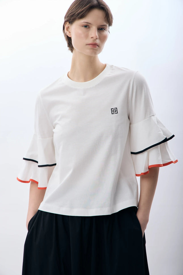 Volan Kol Bisiklet Yaka Bluz (Ekru)