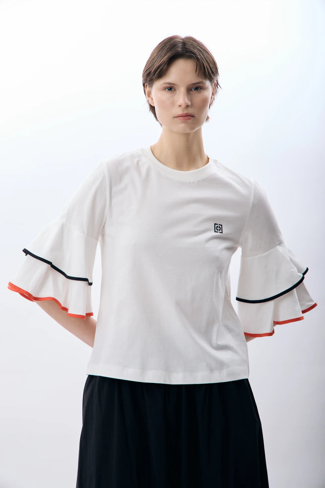 Volan Kol Bisiklet Yaka Bluz (Ekru)