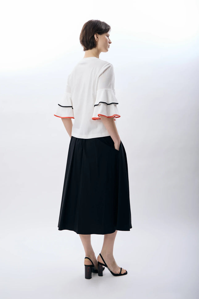 Yüksek Bel Düğmeli Kloş Etek (Siyah)