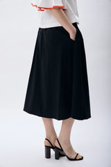 Yüksek Bel Düğmeli Kloş Etek (Siyah)