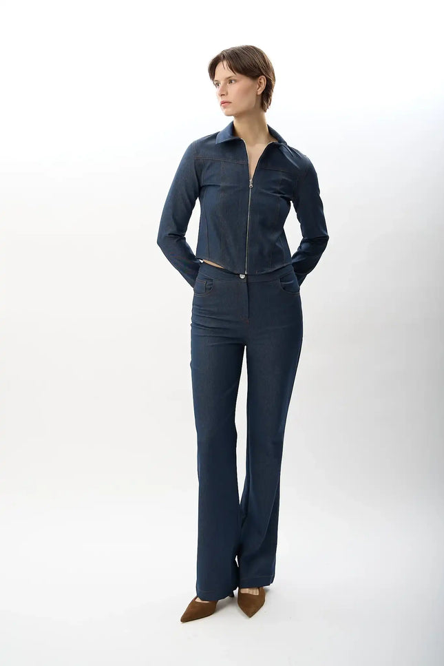 Crop Kesim Kot Ceket (Lacivert)