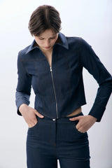 Gömlek Yaka Fermuarlı Denim Ceket