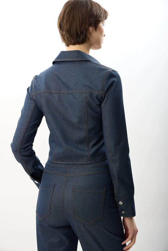 Crop Kesim Kot Ceket (Lacivert)