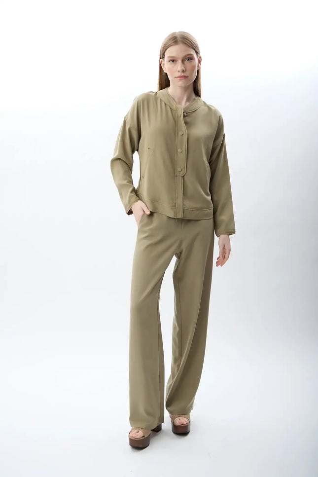 Hakim Yaka Düğmeli Kısa Ceket - Haki