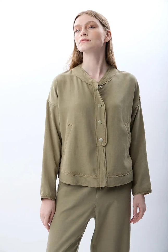 Hakim Yaka Düğmeli Kısa Ceket - Haki