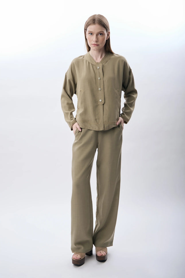 Hakim Yaka Düğmeli Kısa Ceket - Haki