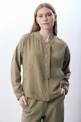 Hakim Yaka Düğmeli Kısa Ceket - Haki