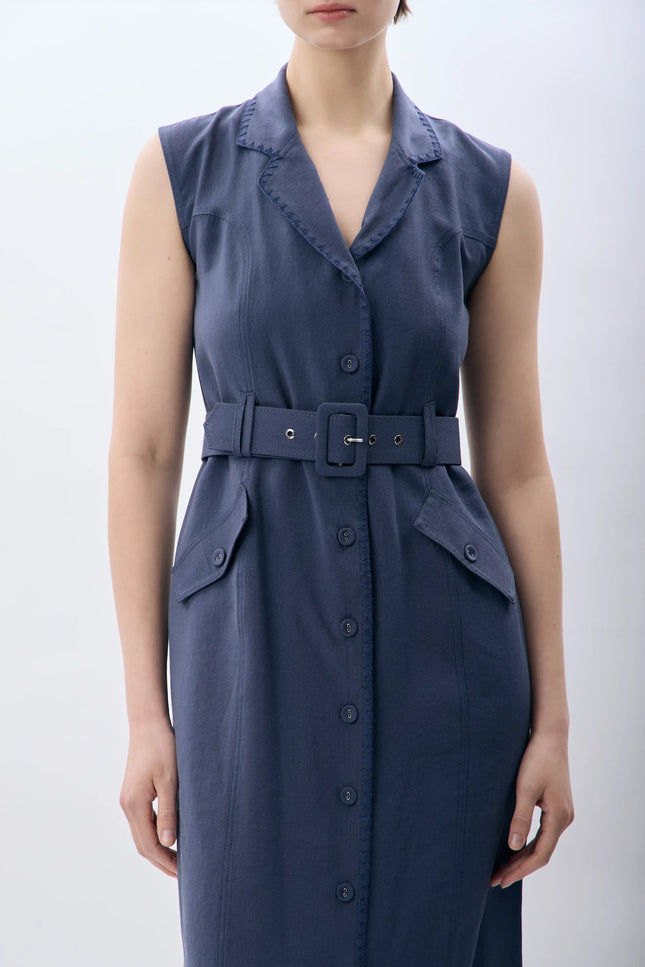 Kemerli Kolsuz Elbise (Mavi)