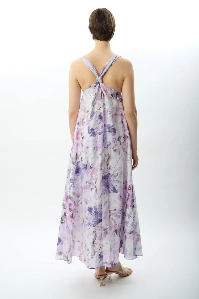 Desenli ve Dökümlü Maxi Elbise (Lila)