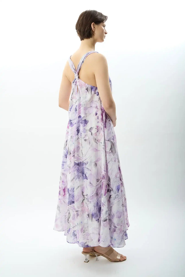 Desenli ve Dökümlü Maxi Elbise (Lila)
