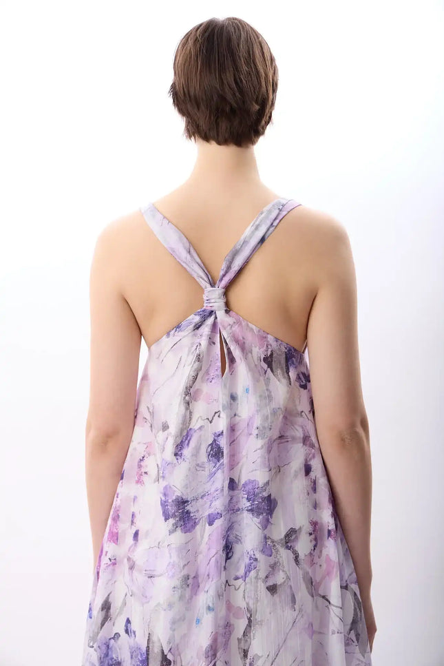 Desenli ve Dökümlü Maxi Elbise (Lila)