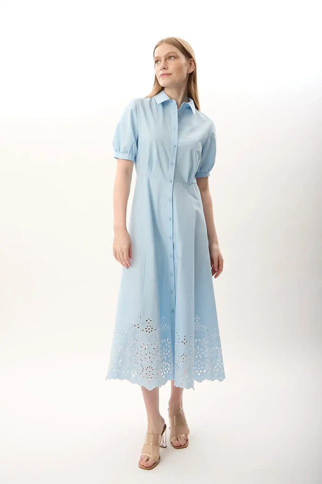 Nakış Detaylı Gömlek Elbise (Mavi)