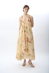 Desenli ve Dökümlü Maxi Elbise (Sarı)