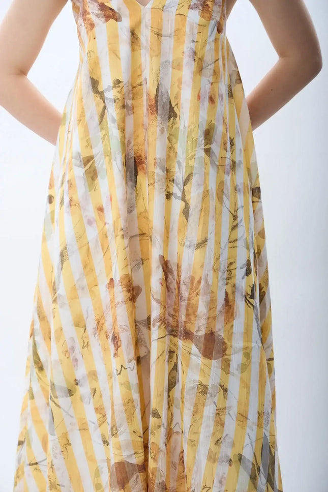 Desenli ve Dökümlü Maxi Elbise (Sarı)