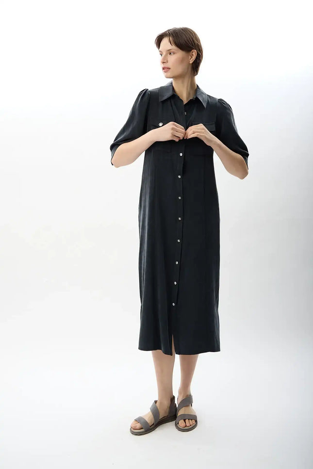 Kısa Kollu Gömlek Elbise (Antrasit)