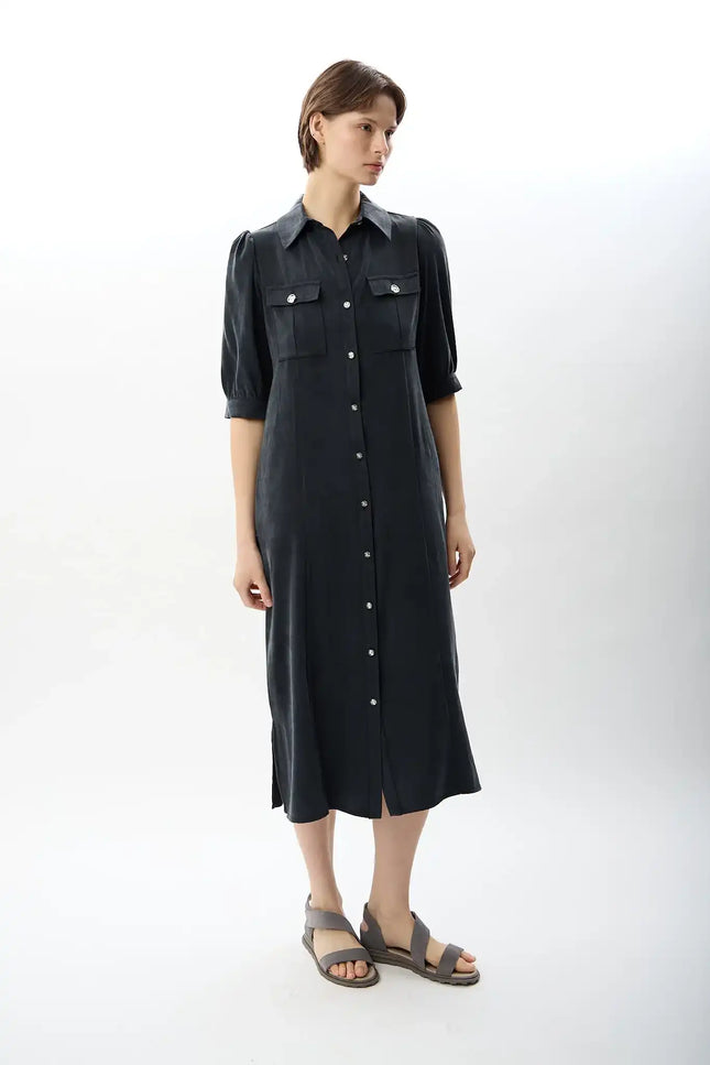 Kısa Kollu Gömlek Elbise (Antrasit)