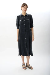 Kısa Kollu Gömlek Elbise (Antrasit)