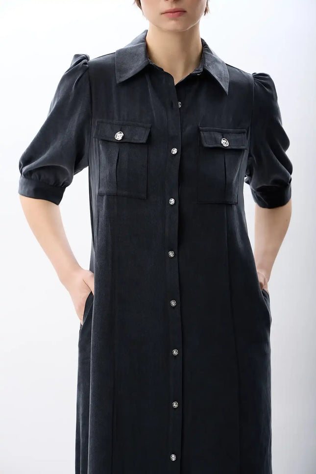 Kısa Kollu Gömlek Elbise (Antrasit)