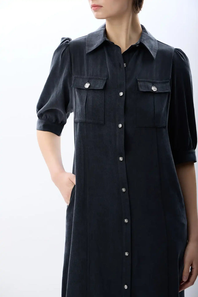 Kısa Kollu Gömlek Elbise (Antrasit)