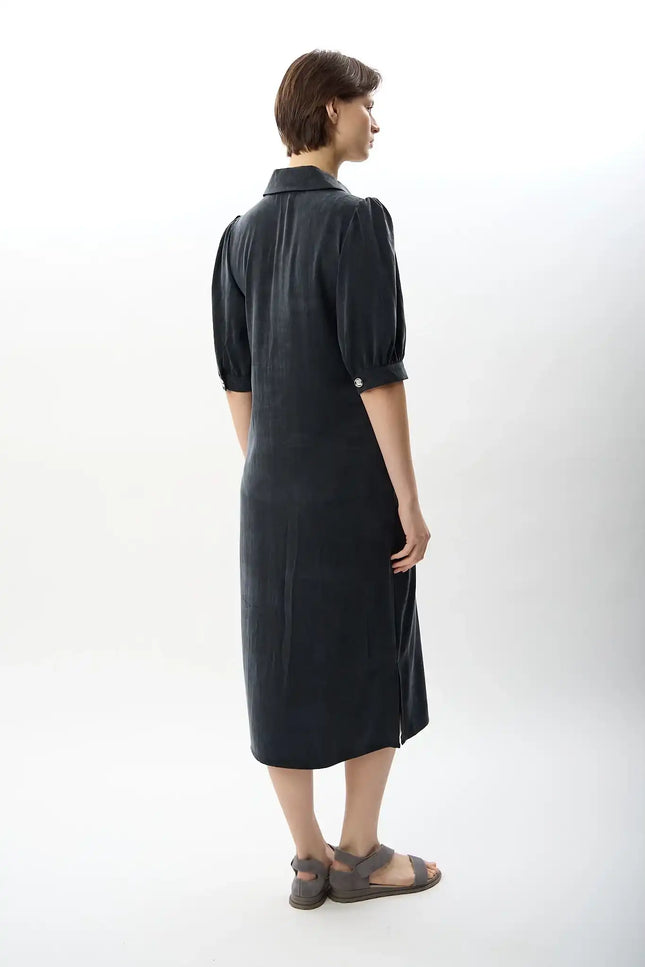 Kısa Kollu Gömlek Elbise (Antrasit)