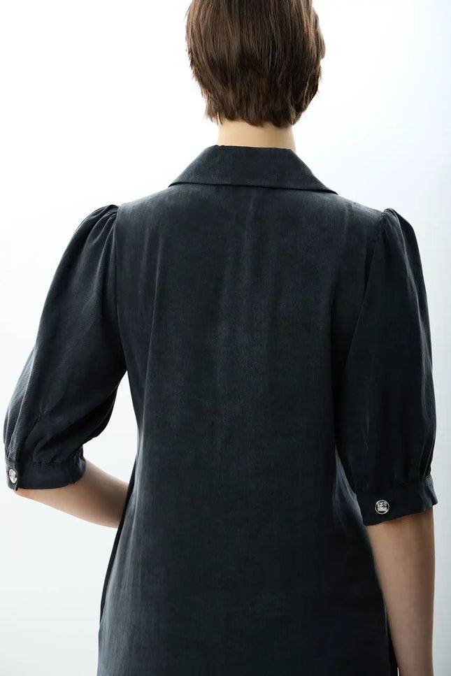 Kısa Kollu Gömlek Elbise (Antrasit)