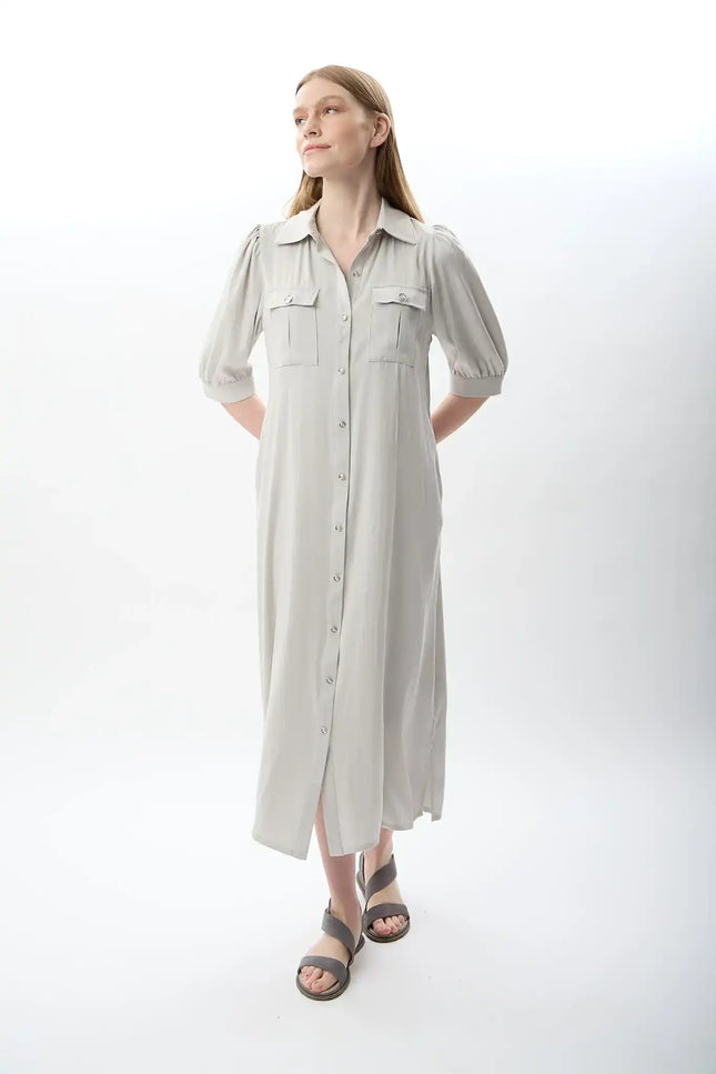 Kısa Kollu Gömlek Elbise (Gri)