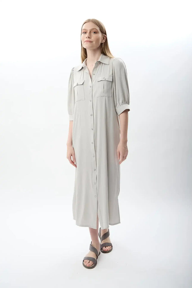 Kısa Kollu Gömlek Elbise (Gri)
