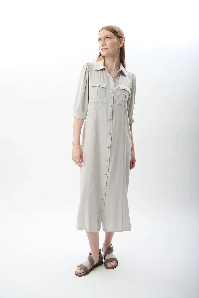 Kısa Kollu Gömlek Elbise (Gri)