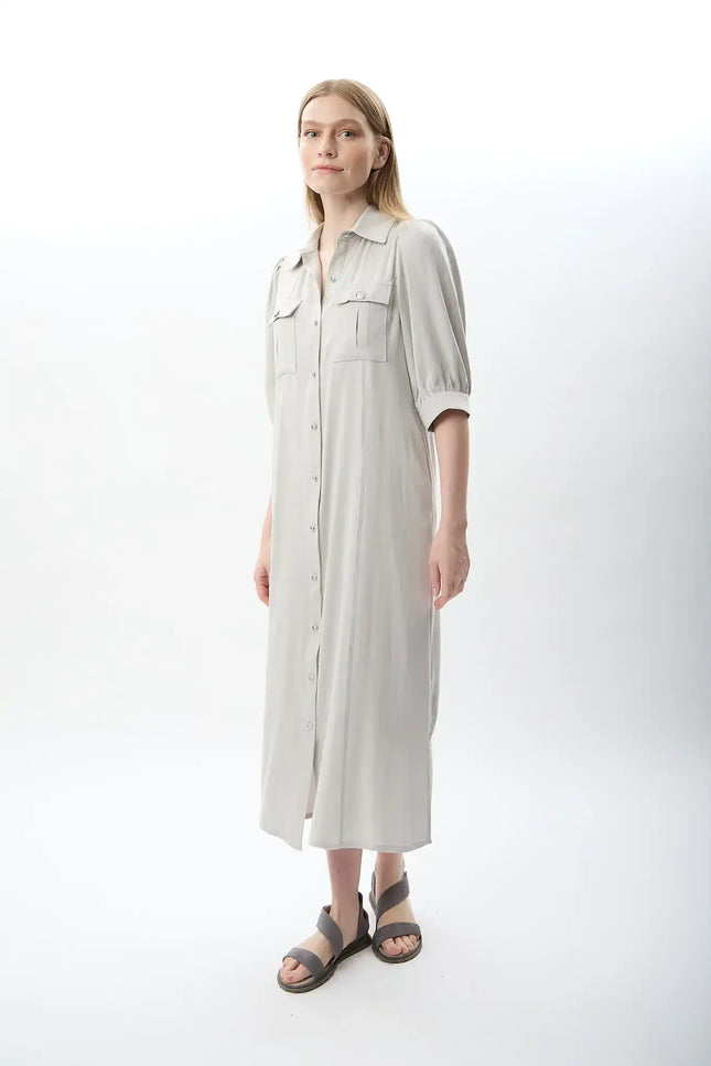 Kısa Kollu Gömlek Elbise (Gri)