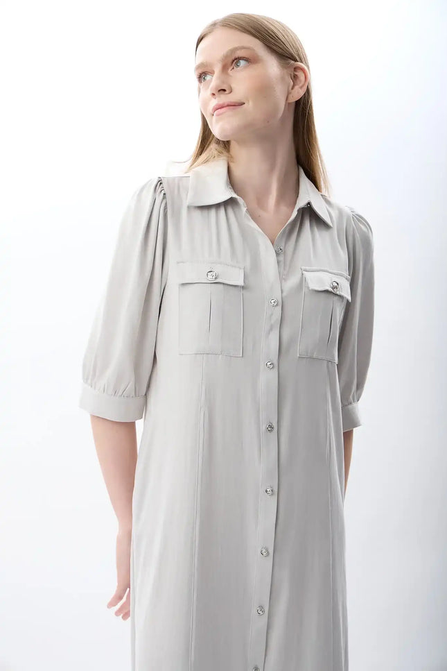 Kısa Kollu Gömlek Elbise (Gri)