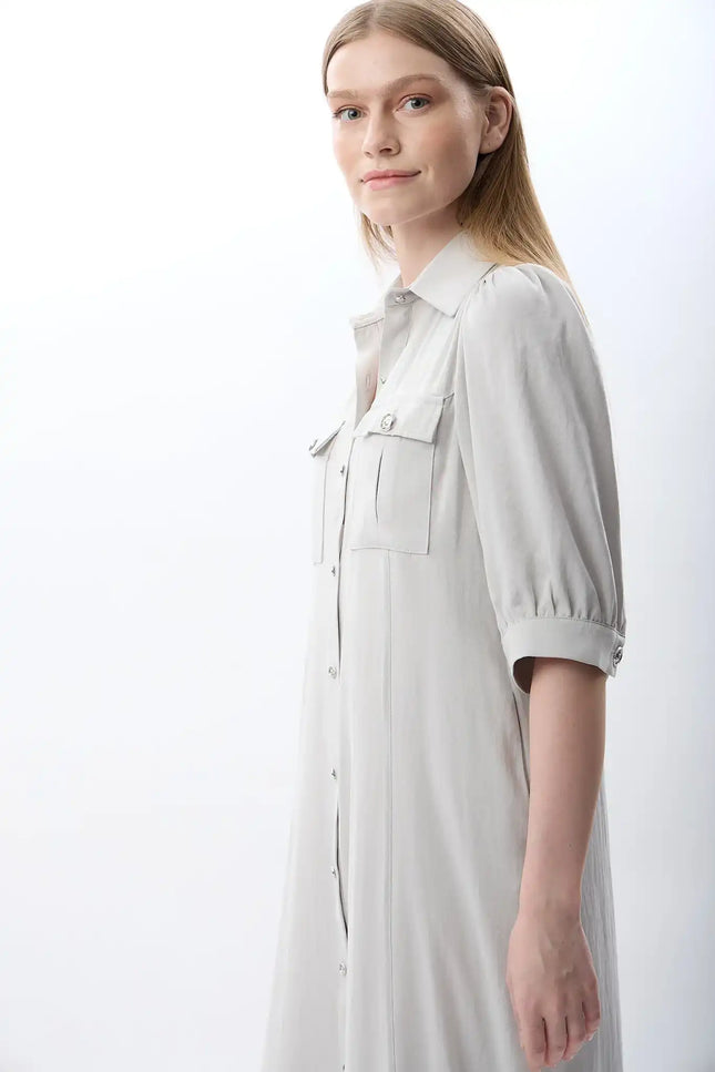 Kısa Kollu Gömlek Elbise (Gri)