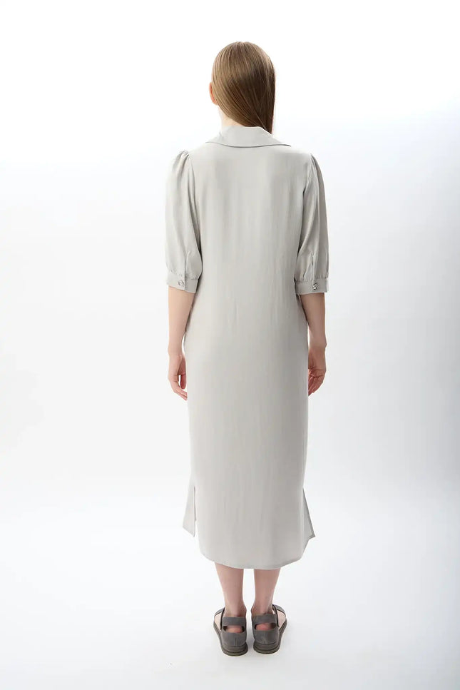 Kısa Kollu Gömlek Elbise (Gri)