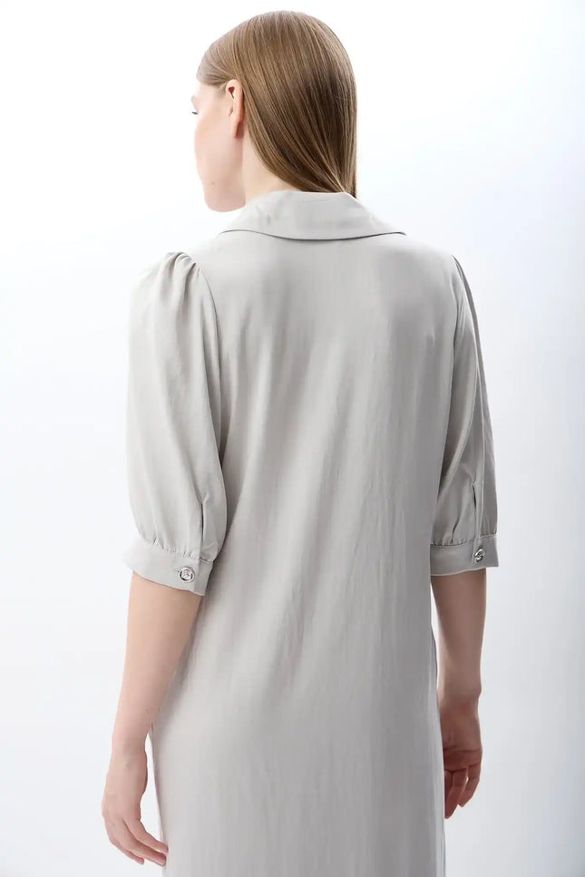 Kısa Kollu Gömlek Elbise (Gri)