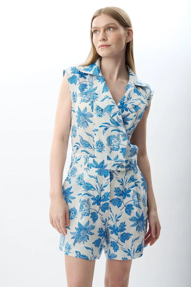 Kruvaze Yaka Keten Tulum