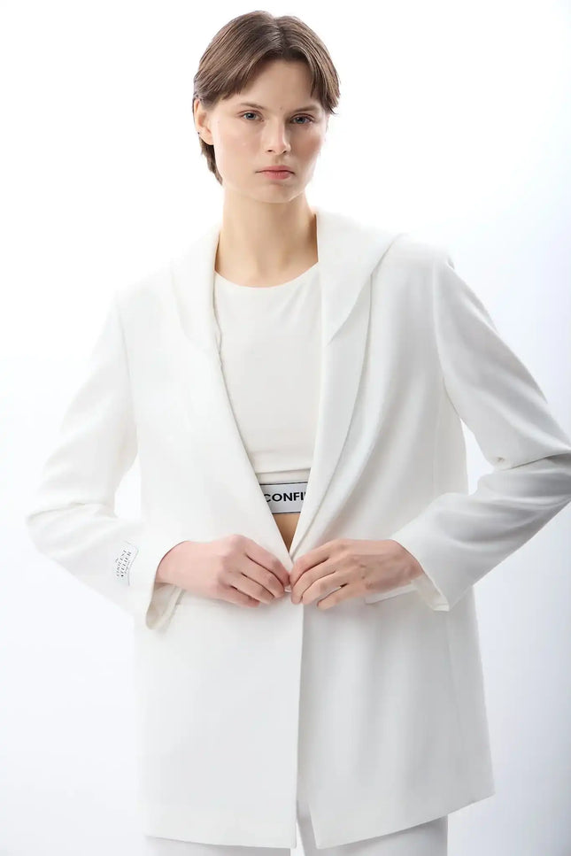 Kapüşonlu Blazer Ceket (Ekru)