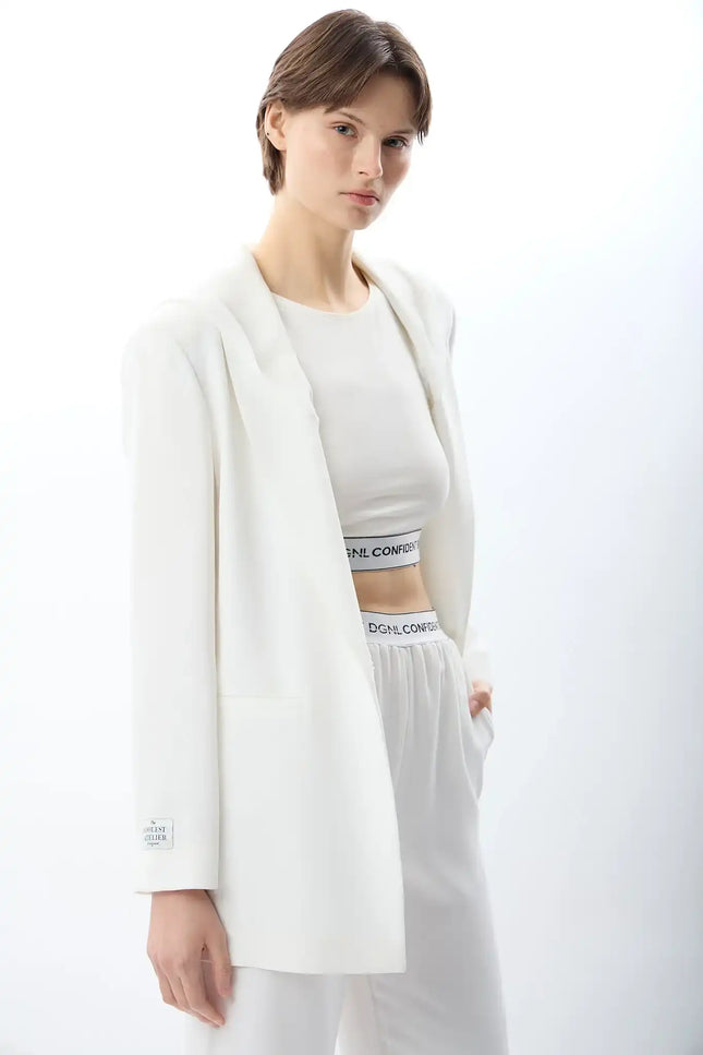 Bisiklet Yaka Kolsuz Crop Bluz (Ekru)