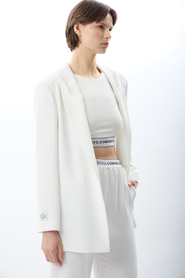 Bisiklet Yaka Kolsuz Crop Bluz (Ekru)