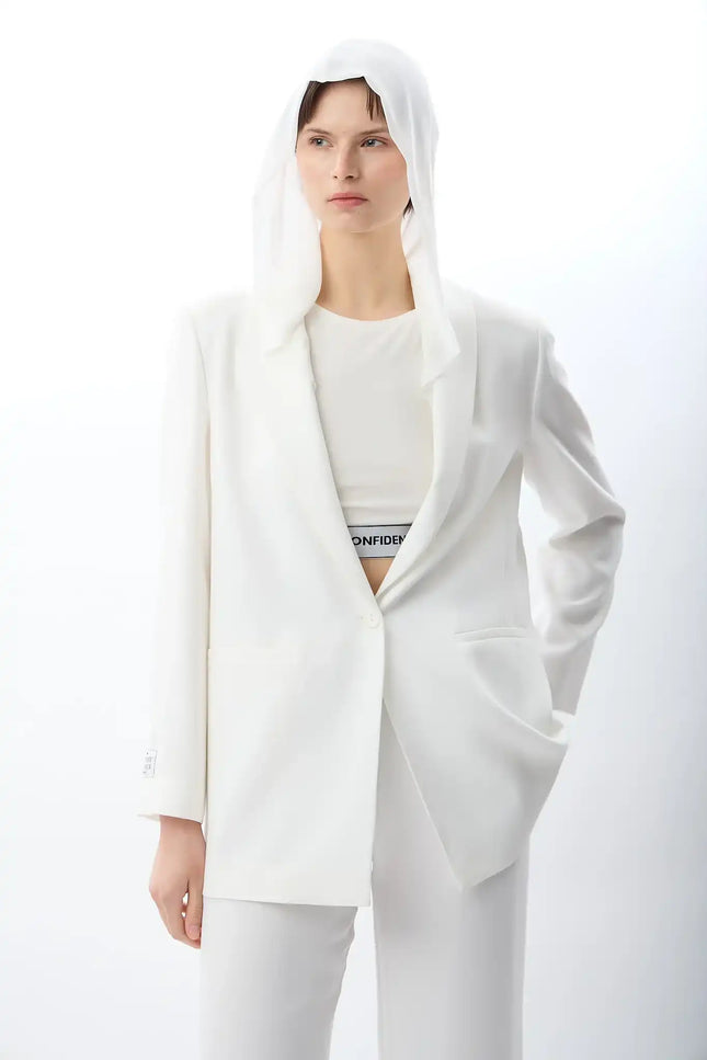 Kapüşonlu Blazer Ceket (Ekru)