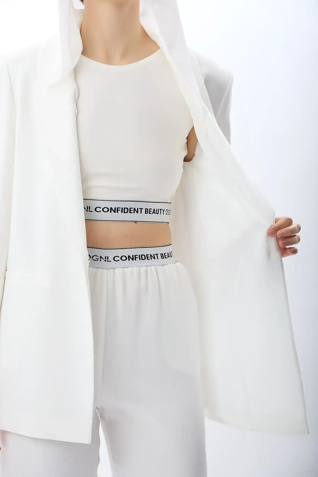 Bisiklet Yaka Kolsuz Crop Bluz (Ekru)