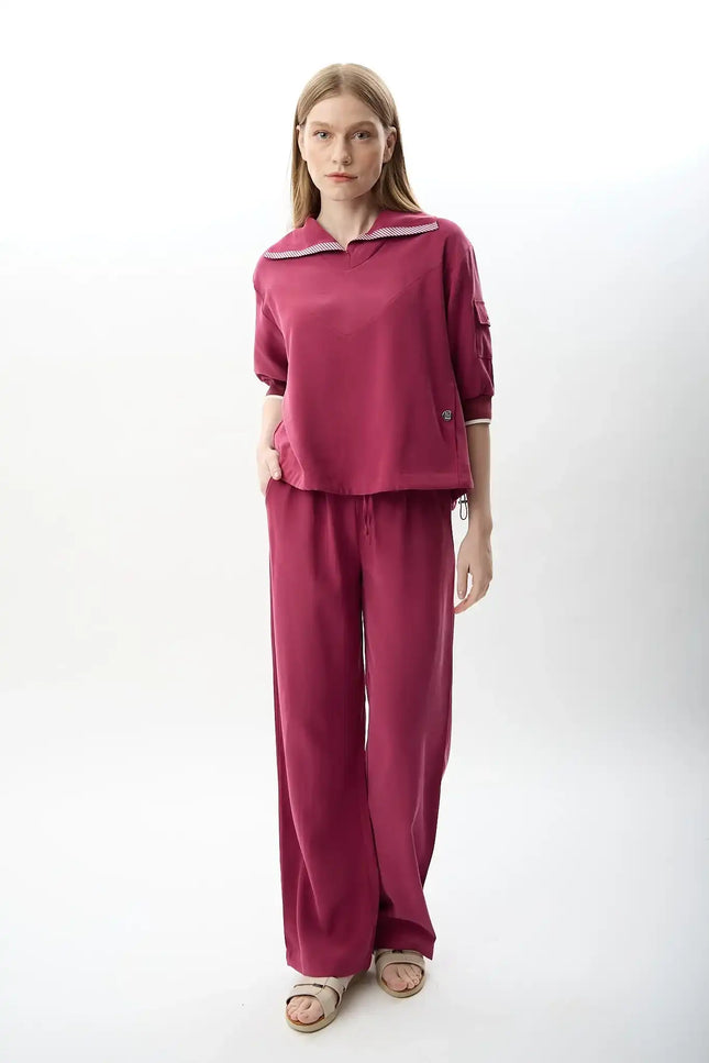 Bağcıklı Düz Paça Pantolon (Fuşya)