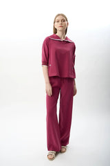 Bağcıklı Düz Paça Pantolon (Fuşya)